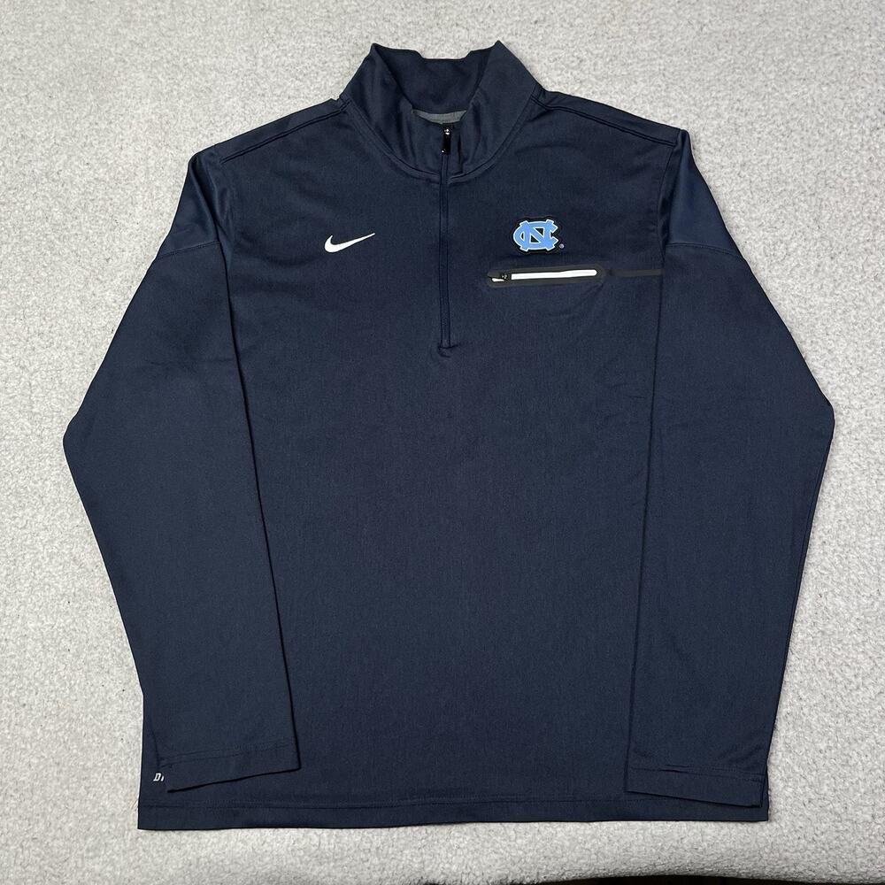 North Carolina Tar Heels Jacket Mens L Blue Nike 1/4 Zip Pullover Dri-Fit NCAA